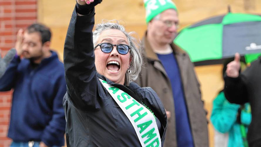  Easthampton Mayor Nicole LaChapelle marches in the 71st annual St. Patrick’s Day parade in Holyoke on Sunday.