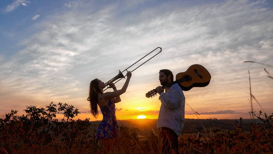 Natalie Cressman and Ian Faquini, on the unusual combination of trombone and classical guitar, will play a range of Brazilian music and other styles at The Drake in Amherst April 9.