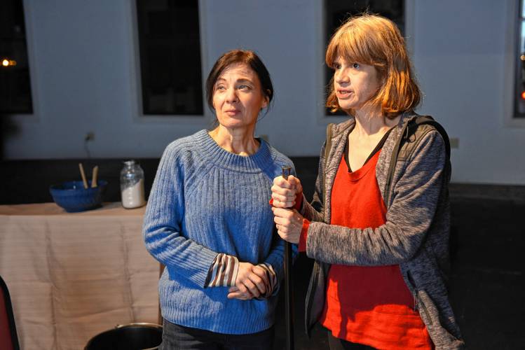 Stephanie Carlson, left, plays Emily Dickinson and Moe McElligott is Margaret “Maggie” Maher in “Margaret Maher and the Celtification of Emily Dickinson” at the Academy of Music March 23.