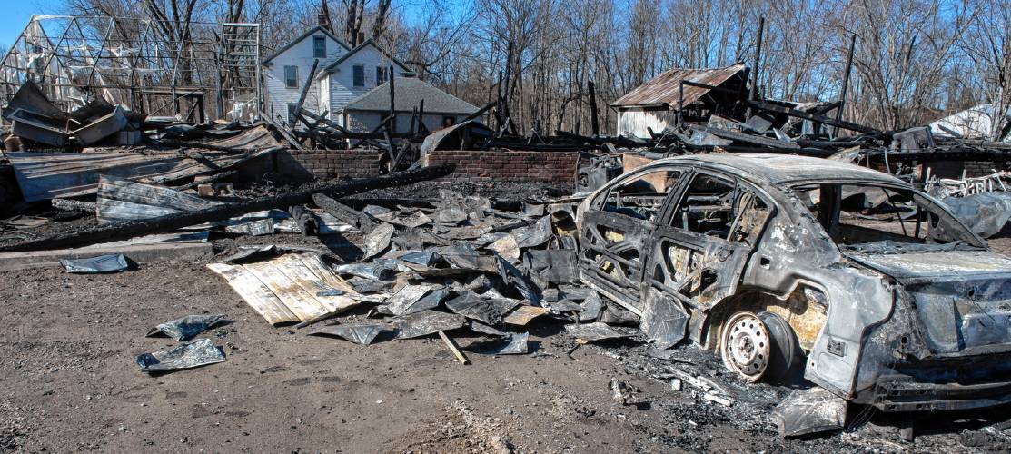 Red Fire Farm in Granby is seen on Monday following the fire on Saturday afternoon.