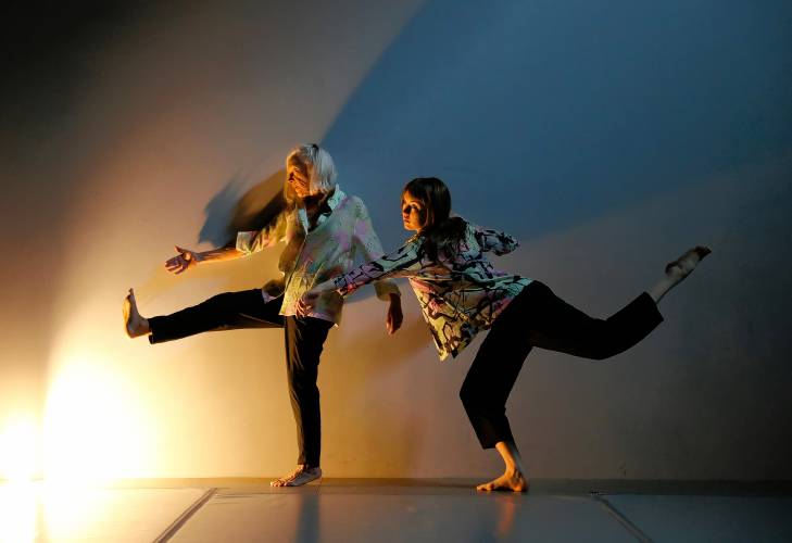 All the right moves: Andrea Olsen, left, and Maya LaLiberté rehearse in the Workroom Theater at 33 Hawley for their cross-generational dance at the Build-a-Floor Celebration Festival.