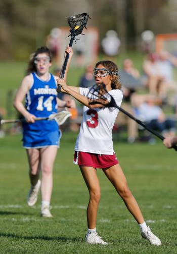 Amherst’s Talia Sadiq (3) takes a shot against Monson during action last season in Amherst.