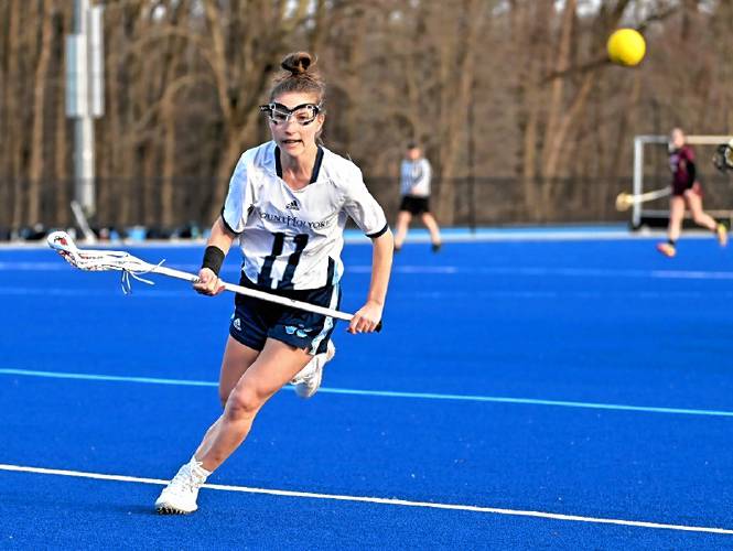 Hannah Bisson tracks down a loose ball during a Mount Holyoke game last season. The South Hadley native begins her senior year on Saturday as the Lyons host Simmons University on Saturday at 1 p.m. As a junior, Bisson was second on Mount Holyoke in goals scored (17) and total points (21).