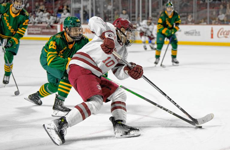 UMass’ Dans Locmelis goes in for a shot against Vermont earlier this season. 