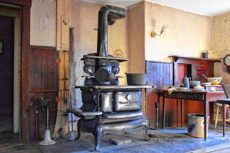 A cast iron stove from 1905 still sits in the kitchen of The Evergreens, the house built in 1856 for Austin Dickinson and his wife, Susan.