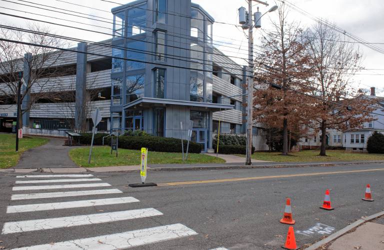 This crosswalk  on West Street by the Smith College parking garage is one area near the college campus that may see short- and long-term improvements designed to make it safer for pedestrians.   