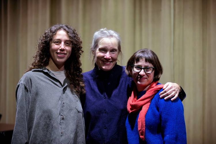 Actor Allie Wittner, from left, director Mary Beth Brooker and stage manager Nikki Beck are part of the tightknit team presenting Lisa Kron’s “2.5 Minute Ride” at the Academy of Music beginning Jan. 26.