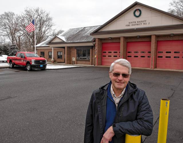 Ken LeBlanc, chair of the District 2 Prudential Committee, in front of the South Hadley District 2 Fire station.