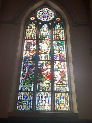 The Diocese of Springfield is suing the city of Northampton seeking the right to remove five stained glass windows from the shuttered St. Mary of the Assumption Church. The church argues the windows have sacred value, including this one of the resurrection of Jesus.  