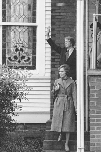 Rosalynn Carter leaves the First Baptist Church in Plains, Georgia on Dec. 26, 1977, where she attended Sunday School.