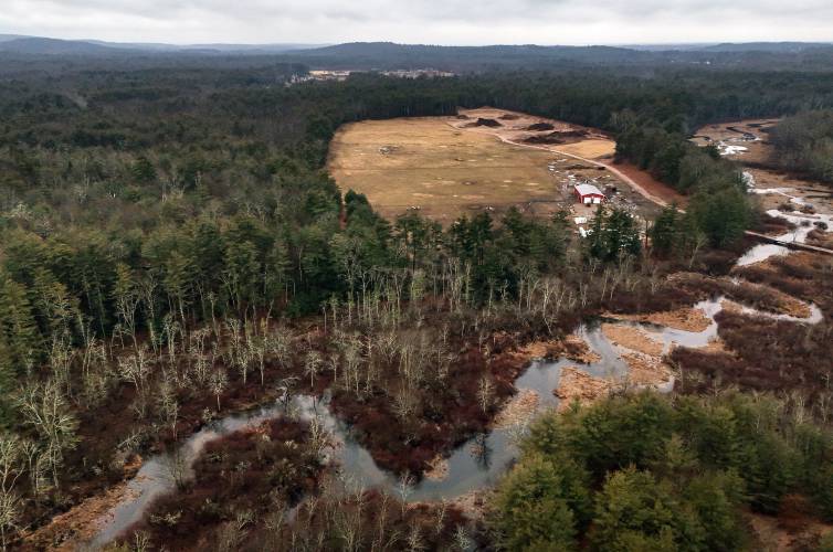 The proposed site of a gravel pit off Trompke Avenue in Granby as seen facing east over Batchelor Brook. 