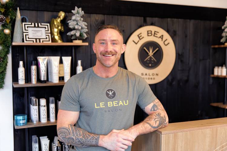 Owner and senior stylist Justin Foucher on Tuesday at Le Beau Salon in Northampton.