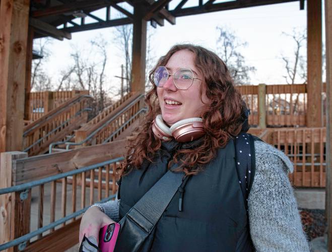 Cara Erdman talks about her choice to take the train after arriving in Northampton on Thursday, Dec. 21.