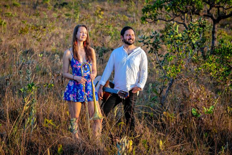 Natalie Cressman and Ian Faquini, on the unusual combination of trombone and acoustic guitar, will play a range of Brazilian music and other styles at The Drake in Amherst April 9.