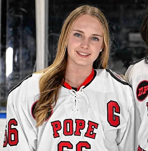 Amherst’s Ivorie Arguin was selected as the Kacey Bellamy Award winner presented to the most valuable female player in western Massachusetts each season. Arguin, a senior on the Pope Francis girls hockey team, was a captain for the Cardinals this season.