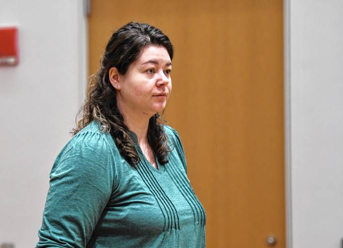 Kady Flanagan, 29, of Deerfield, stands in Franklin County Superior Court on Tuesday.