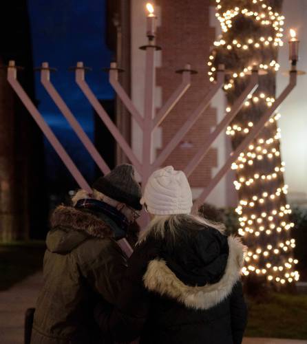 Community gathered  in Northampton to  celebrate and light the candles for the first day of Hanukkah.