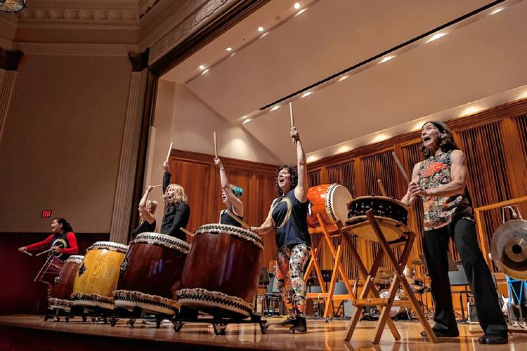 Members of Mountain River Taiko, the Valley-based Japanese drumming ensemble, will be part of the Nov. 18 concert at the Bombyx Center.