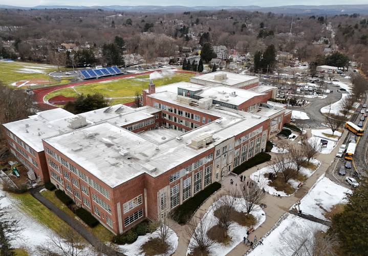 Northampton High School on Tuesday afternoon. Mayor Gina-Louise Sciarra gave a sobering budget overview to school and city officials on Tuesday night in which she warned of the necessity of Proposition 2½ overrides to cover ballooning school spending.