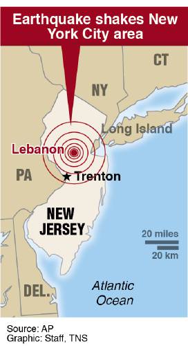 Locator map of earthquake in New Jersey