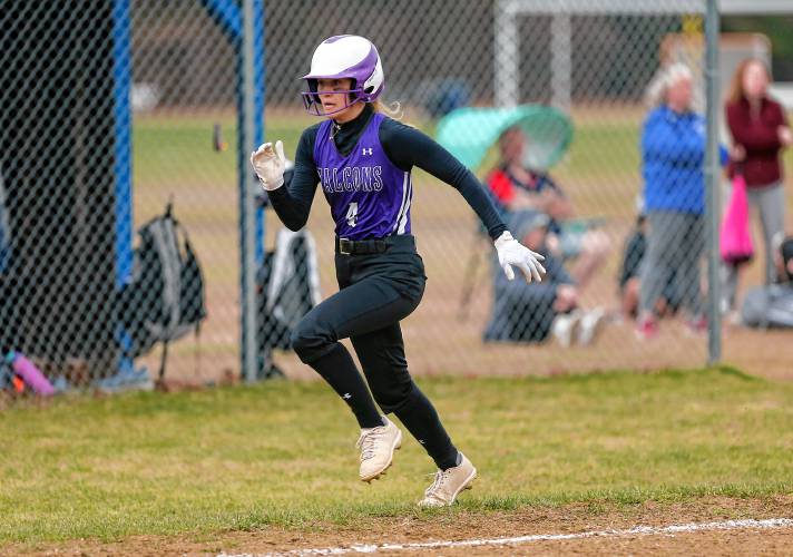 Smith Academy’s Alexa Jagodzinski (4) sprints home to score against Granby in the top of the fourth inning Wednesday in Granby.