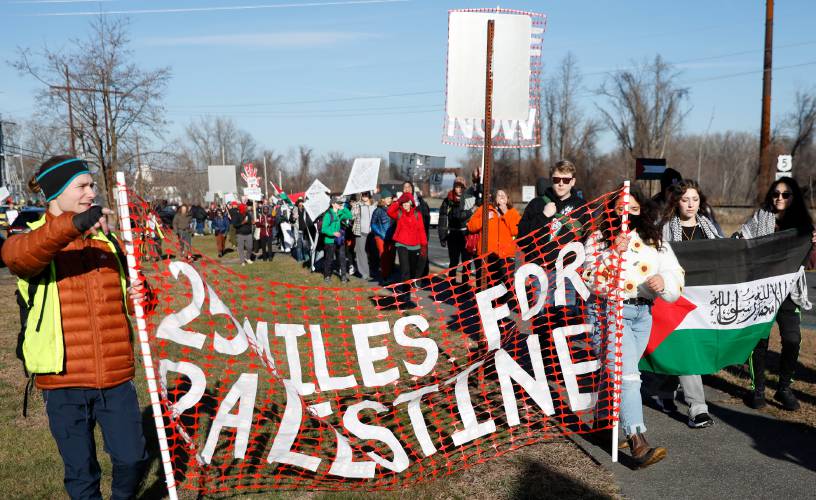 Hundreds of marchers participate in a 25-mile march for Palestine in December. On Tuesday, the Northampton City Council became the first community in western Massachusetts to adopt a resolution calling for a  cease-fire in the war in Gaza between Israel and Hamas. 