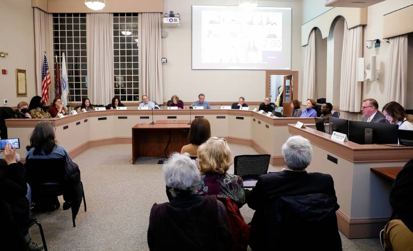 The Amherst Town Council gathers on Tuesday night at the Amherst Town Hall. 