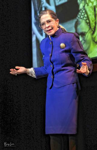 Michelle Azar plays Ruth Bader Ginsburg in the one-woman play “All Things Equal” at the Academy of Music Nov. 17.