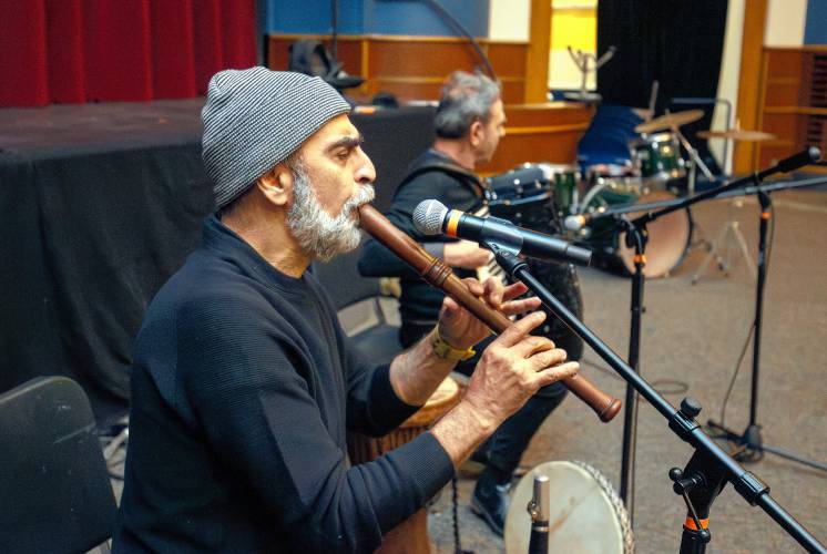 Argentinian duo Marcelo Moguilevsky, front, and César Lerner perform for Northampton High School students Thursday afternoon through the Libertad! Artist-in-Residency.