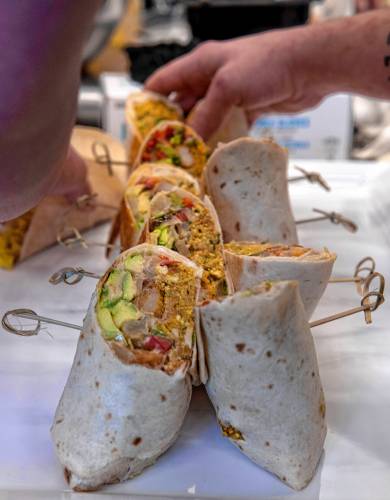 LEFT: Cali breakfast burritos made during the recent training with chefs from residential dining at Smith College and plant-based chefs from the National Humane Society.