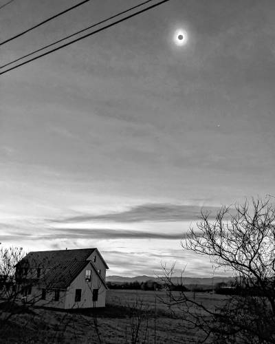 The writer captured this image of the full eclipse near Mount Philo in Vermont.