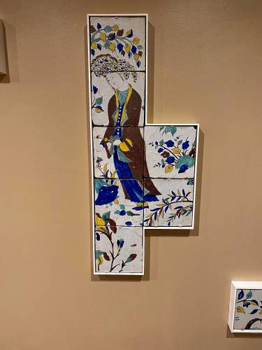 These early 17th century Iranian tiles have been reassembled for the SCMA exhibit. They were originally part of a much larger tile decoration on a pavilion in Isfahan, the capital of Iran’s Safavid dynasty (1501-1722).