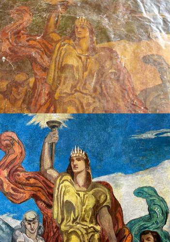 A section of a mural restored at Victory Theatre in Holyoke.