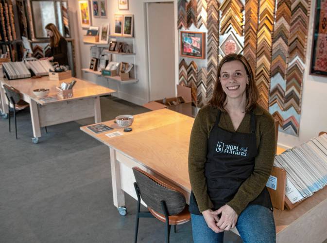 Michelle Raboin, owner of Hope and Feathers, in the new space at 238 Bridge St. in Northampton “We loved our space (in Amherst), but we outgrew it,” Raboin said.  