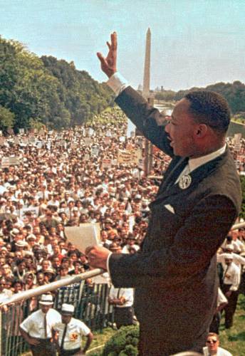 ** FILE **Dr. Martin Luther King Jr. acknowledges the crowd at the Lincoln Memorial for his 