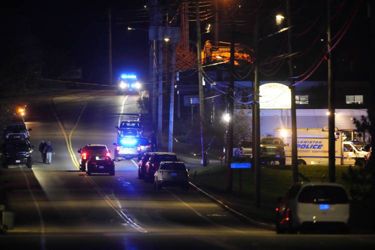 Police respond to an active shooter situation in Lewiston, Maine, Wednesday, Oct. 25, 2023.