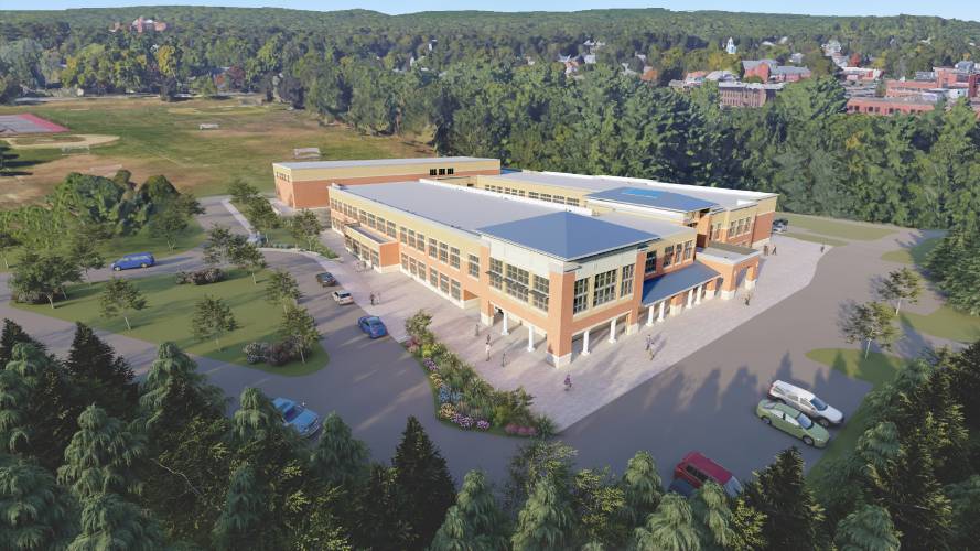 A rendering of the new middle school building designed to replace the former William R. Peck School in Holyoke.