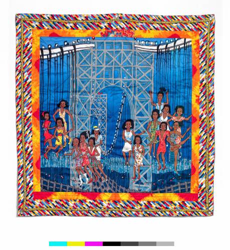 “Dancing on the George Washington Bridge II,” a 2020 quilt by Faith Ringgold, is part of the varied work in “As They Saw It.”
