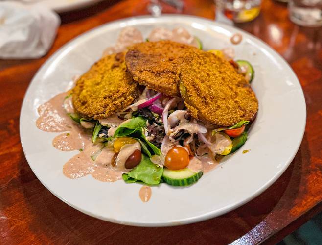 Fried green tomato salad at Gombo in Northampton.