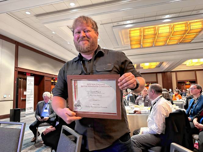 Gazette photographer Dan Little received a first-place award for feature photography from the New England Newspaper & Press Association during an awards ceremony in Waltham on Saturday.