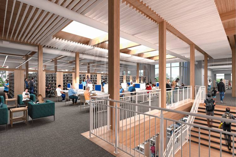 A rendering of the second floor in the renovated and expanded Jones Library.