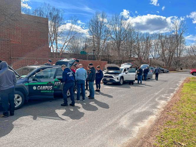 Firefighters from around the state spent the day at Deerfield Academy on March 16 for an electric vehicle training session hosted by the Department of Fire Services and sponsored by the Deerfield Fire District.