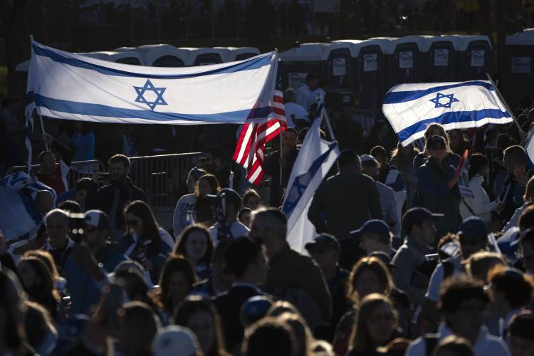 People attend the March for Israel rally Tuesday on the National Mall in Washington. 