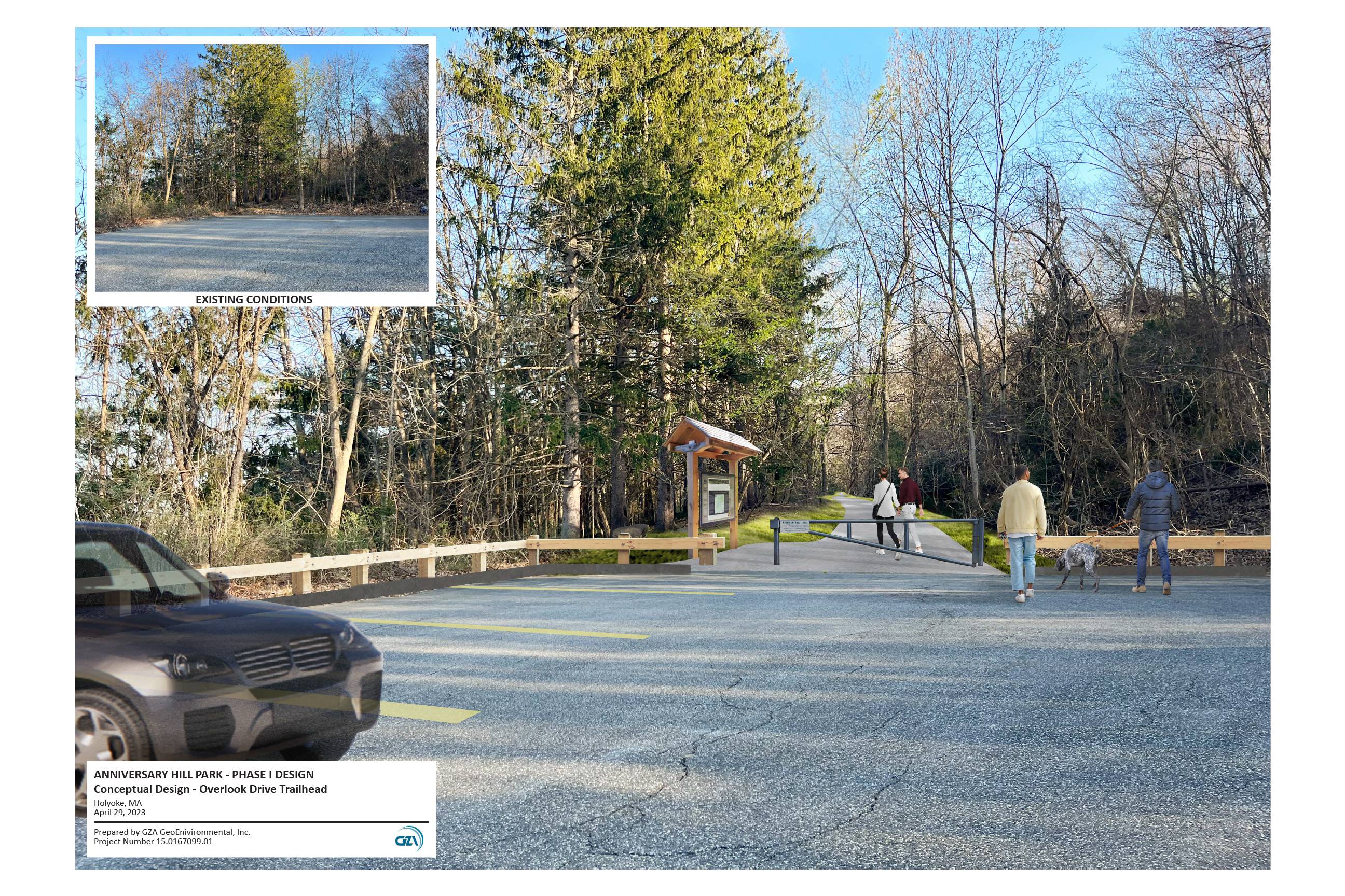 The plan for the new trailhead at Anniversary Hill Park in Holyoke is shown in this  architect’s rendering. 