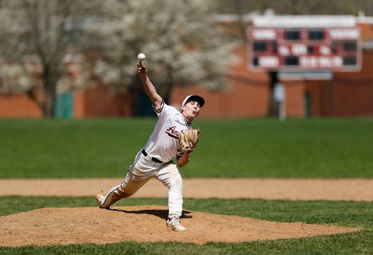 Amherst pitcher Matthew Vassallo (5) throws against Chicopee Comp in the top of the second inning Wednesday in Amherst.