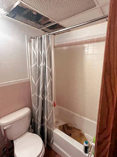 Damage to a bathroom at Cliffside Apartments in Sunderland.