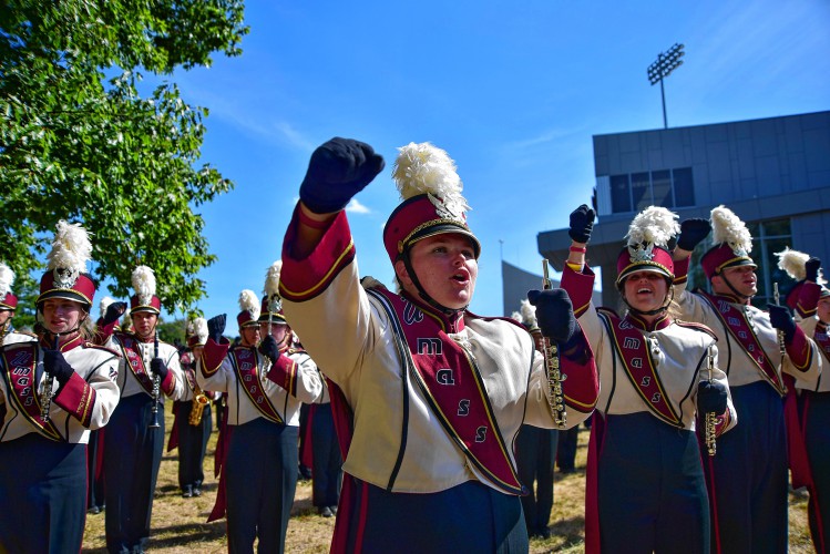 The UMass marching band practices before the start of the team’s football game against Florida International University in 2016.