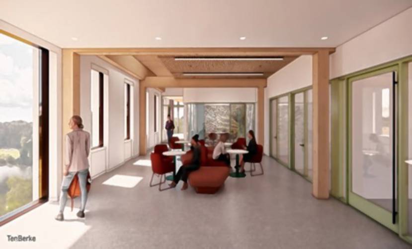 This architect’s rendering shows an interior view of Kathleen McCartney Hall at Smith College.
