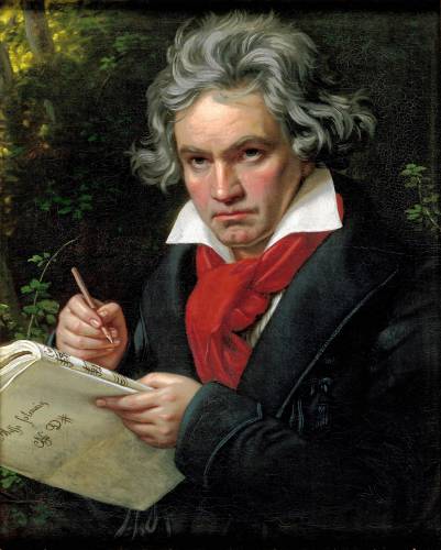 An 1820 painting of Beethoven. Arcadia Players will perform sonatas by Beethoven, Haydn, and Johann Nepomuk Hummel Feb. 18 in Hadley.