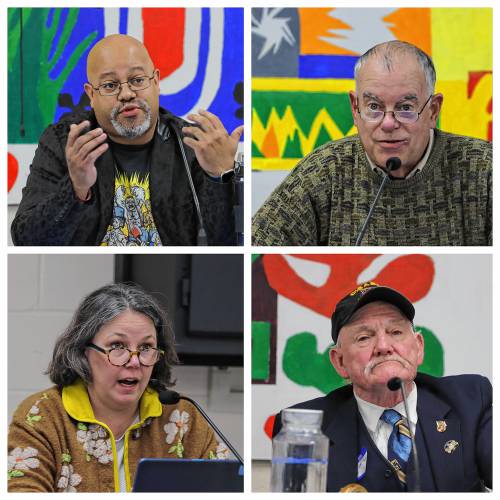 Clockwise, from left: City councilor at-large candidates Garrick Perry, David Murphy, Roy Martin and Marissa Elkins. 